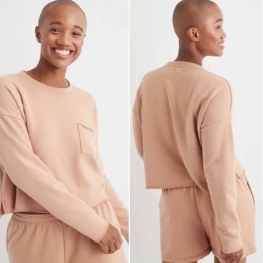 AERIE Tan Oversized Crop Sweatshirt